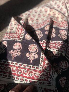 Vintage block print Floral Patterned Fabric with imperfections 45x47